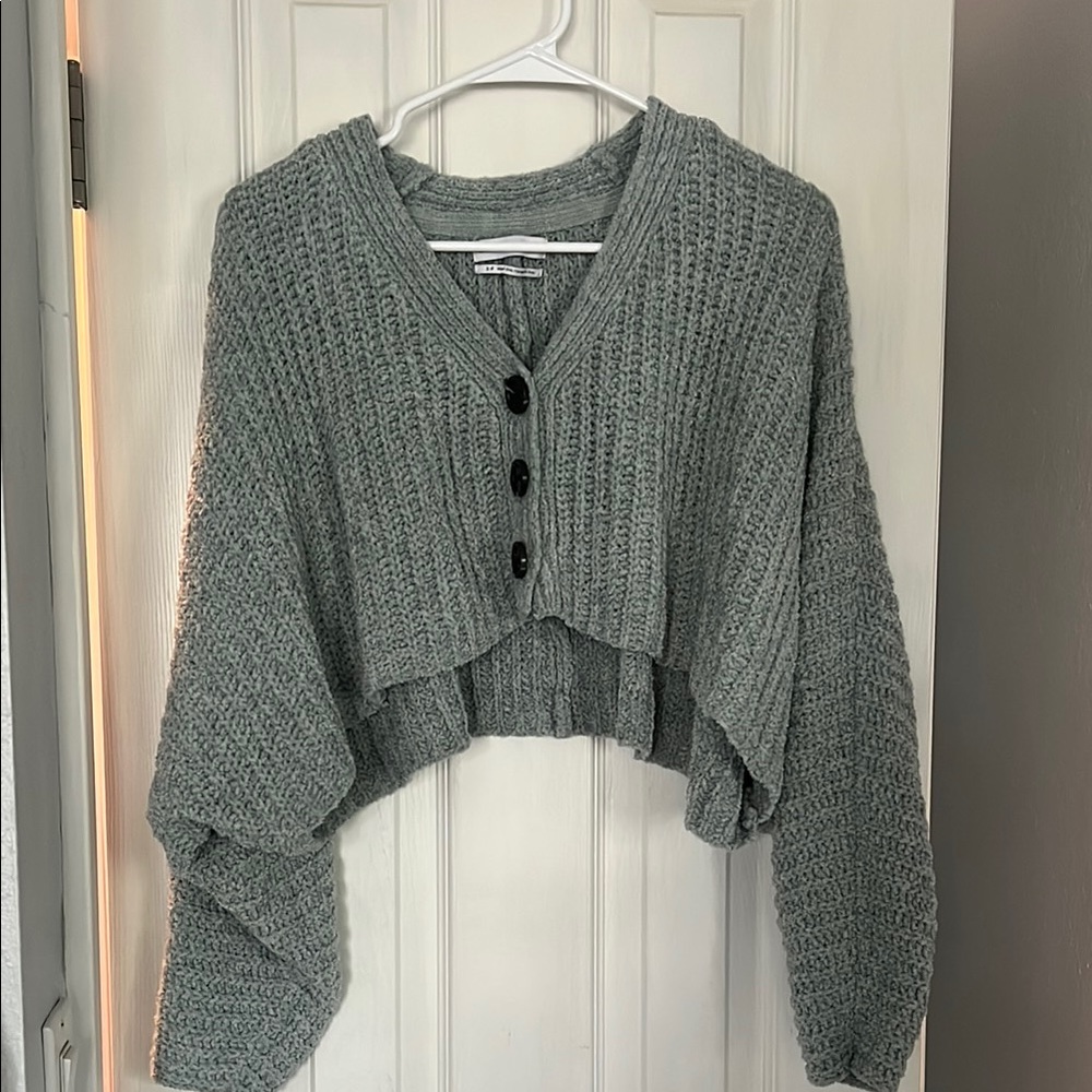 Urban Outfitters Gray Cardigan Sweater with Ribbed Knit